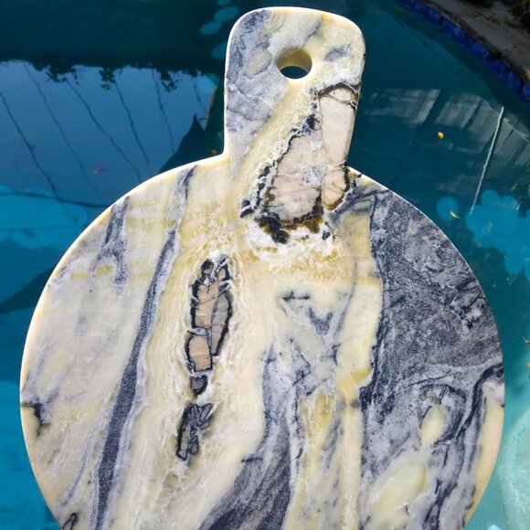 Dramatic Natural Multi-Textured Heavy Round Stone Marble Cutting Board - Picture 3 of 8